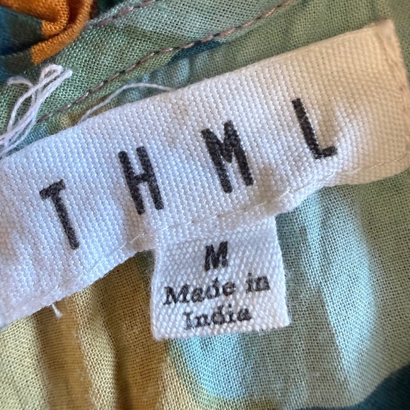 THML Abstract Geometric Flutter Sleeve Smocked Top Pom Pom Trim SRT1522-2-BL M - Picture 5 of 11